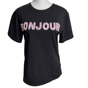 Endless Rose "Bonjour" Embellished Black Cotton Tee - Small